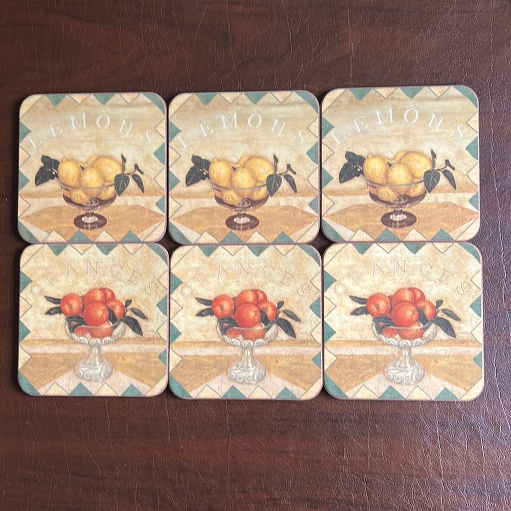 Set of 6 Pimpernel Citrus Fruits cork backed coasters;Made in England